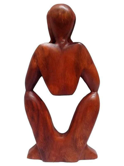 escultura abstrata pensador madeira arte decorativa bali indonesia 30cm 3