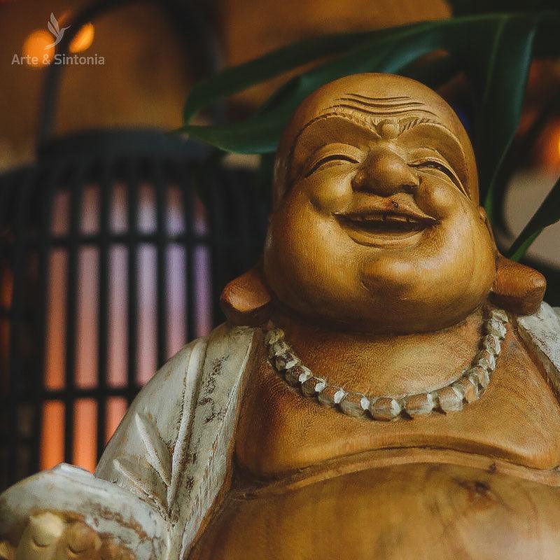 GL32 buda buddha happy artesintonia feliz decoracao bali madeira entalhada patina 
