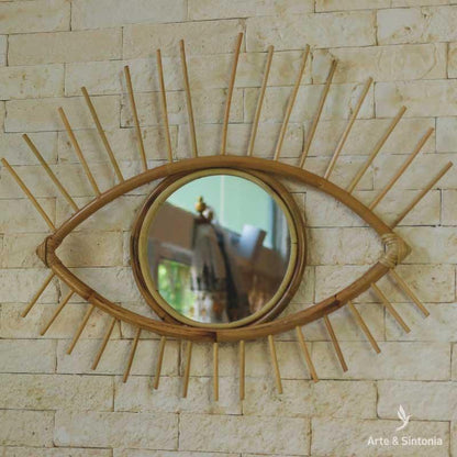 Espelho Olho Grego Rattan lindo aconchegante sofisticado Decor de Paredes bali decor artesintonia