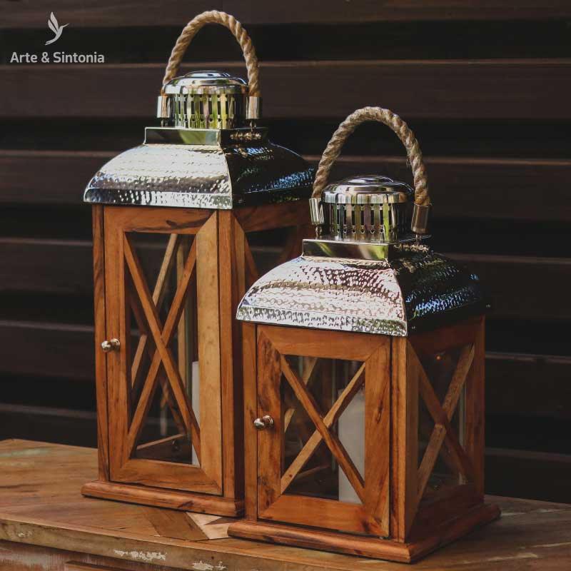 lanterna indiana decorativa aco inox madeira rustica iluminacao velas iluminaria luminarias indianas boho decoracao living varanda casa sala artesintonia 1