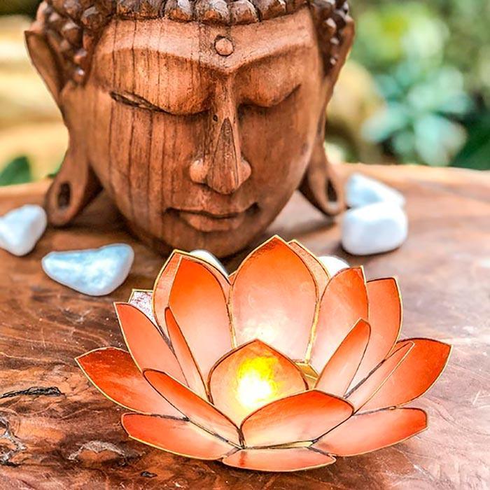 porta velas flor lotus madreperolas filipinas laranja 1
