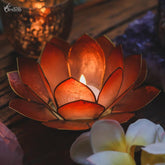 suporte porta velas lotus laranja madreperola home decor artesintonia 1