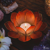 suporte porta velas lotus laranja madreperola home decor artesintonia 2