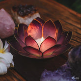 suporte porta velas lotus roxo roxa madreperola home decor artesintonia 1