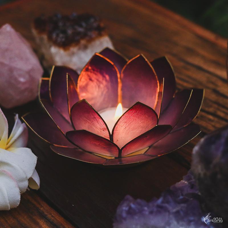 suporte porta velas lotus roxo roxa madreperola home decor artesintonia 1