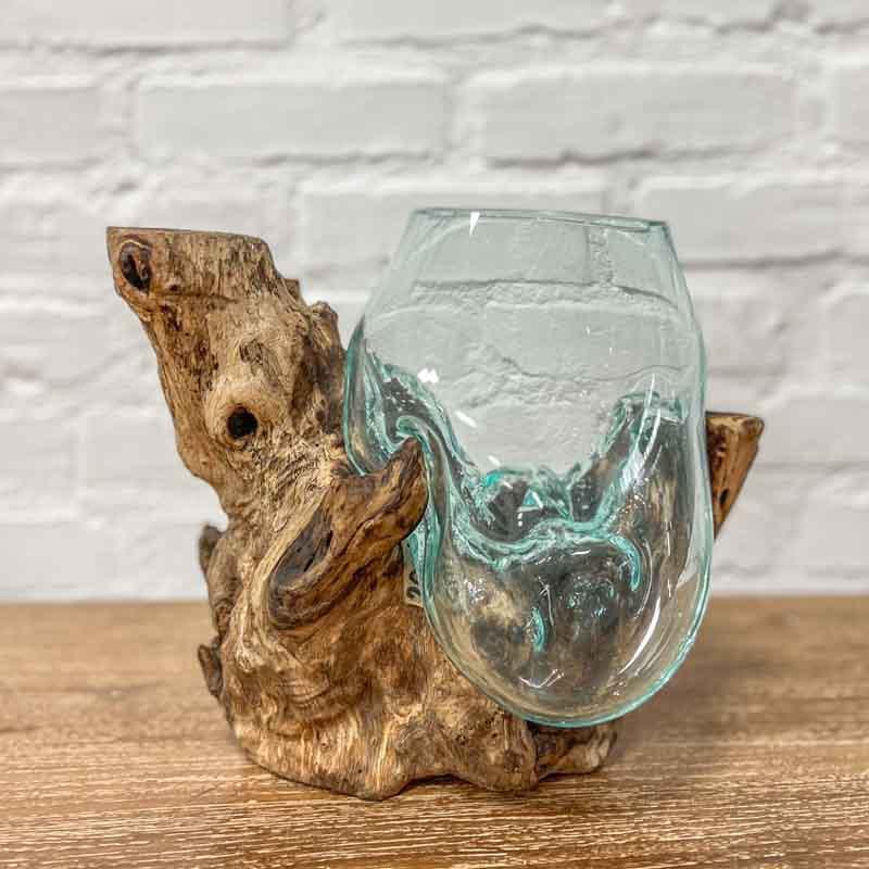 terrário vaso vidro tronco glass wood madeira teca teka artesão artesanato arte artista art decor decoração decorativo decoration