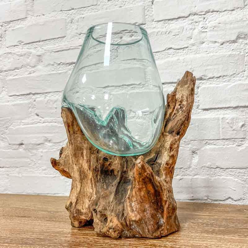 terrário vaso vidro tronco glass wood madeira teca teka artesão artesanato arte artista art decor decoração decorativo decoration