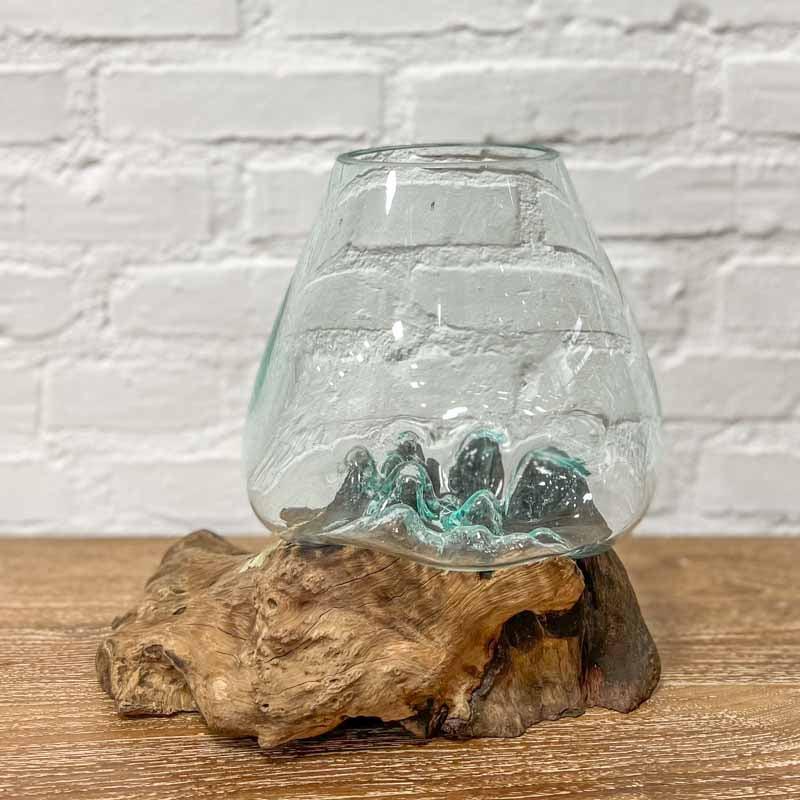 Terrário de Vidro no Tronco Teca | 20cm