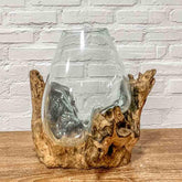 vaso terrário vidro madeira troco wood glass teca teka decor decoração decorativo decoration arte artesão artesanato bali indonésia balines casa home house lar